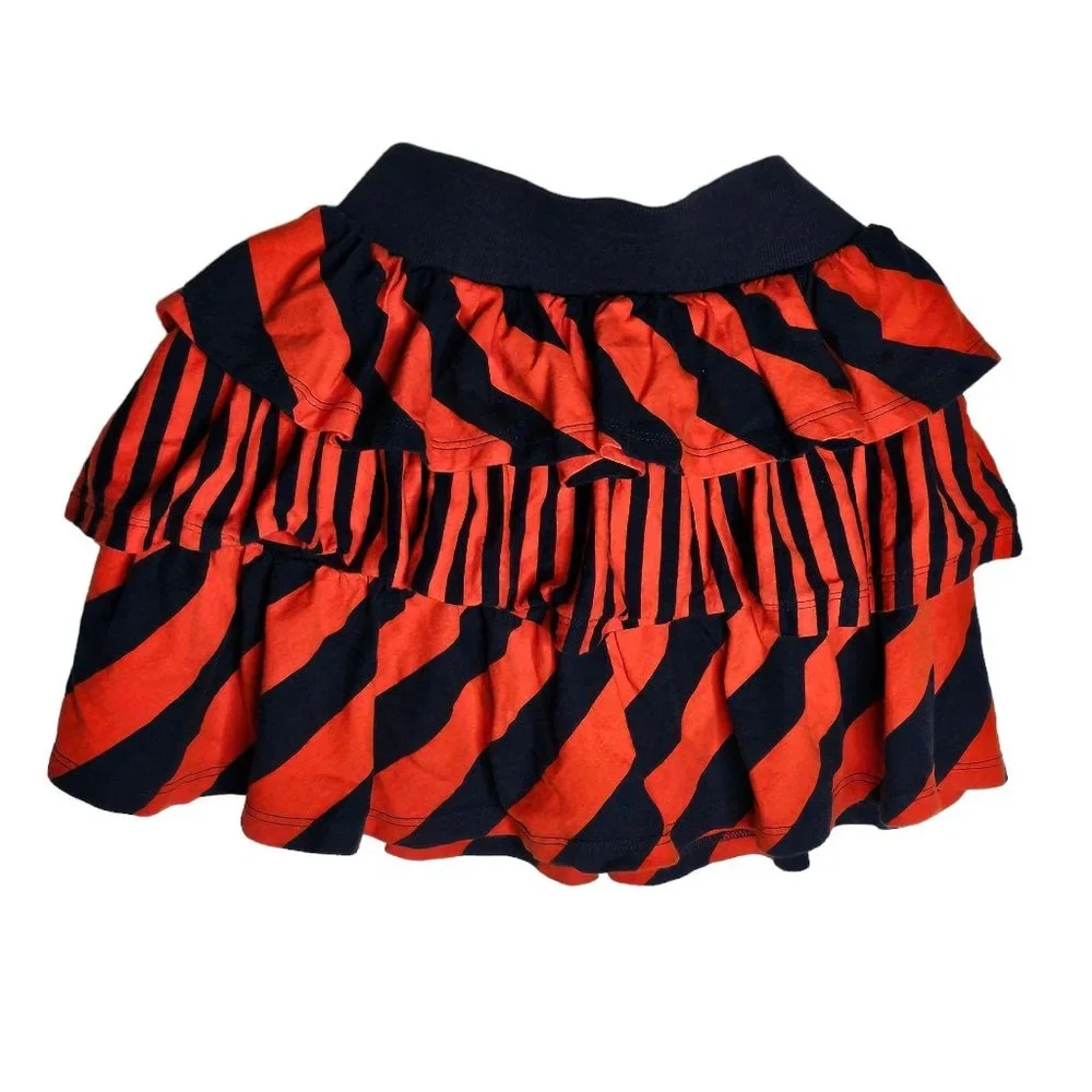 Gymboree Size 8 Prep Perfect Orange‎ Blue Striped Ruffle Skirt